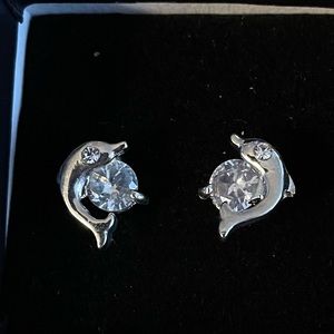 Diamond dolphin earrings with diamond eyes & rubber backing